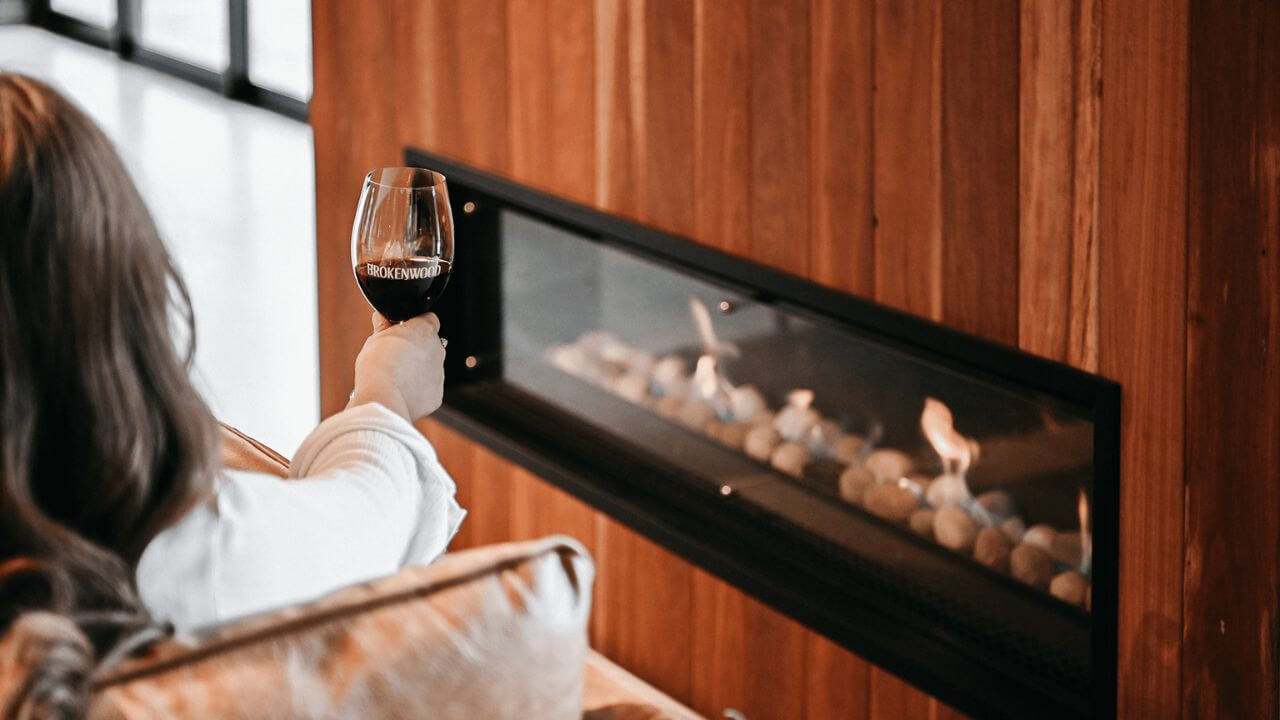 Wine by the fireplace at Cellar Door