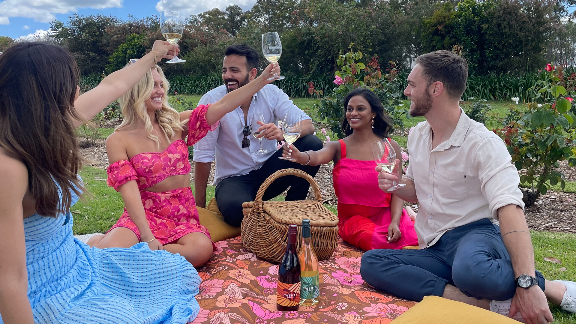 friends-having-picnic-and-raising-glasses